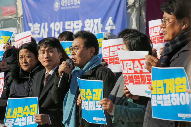 국회앞에서 윤석열 체포 시위를 하고 있는 새미래민주당 (사진=새미래 제공)
