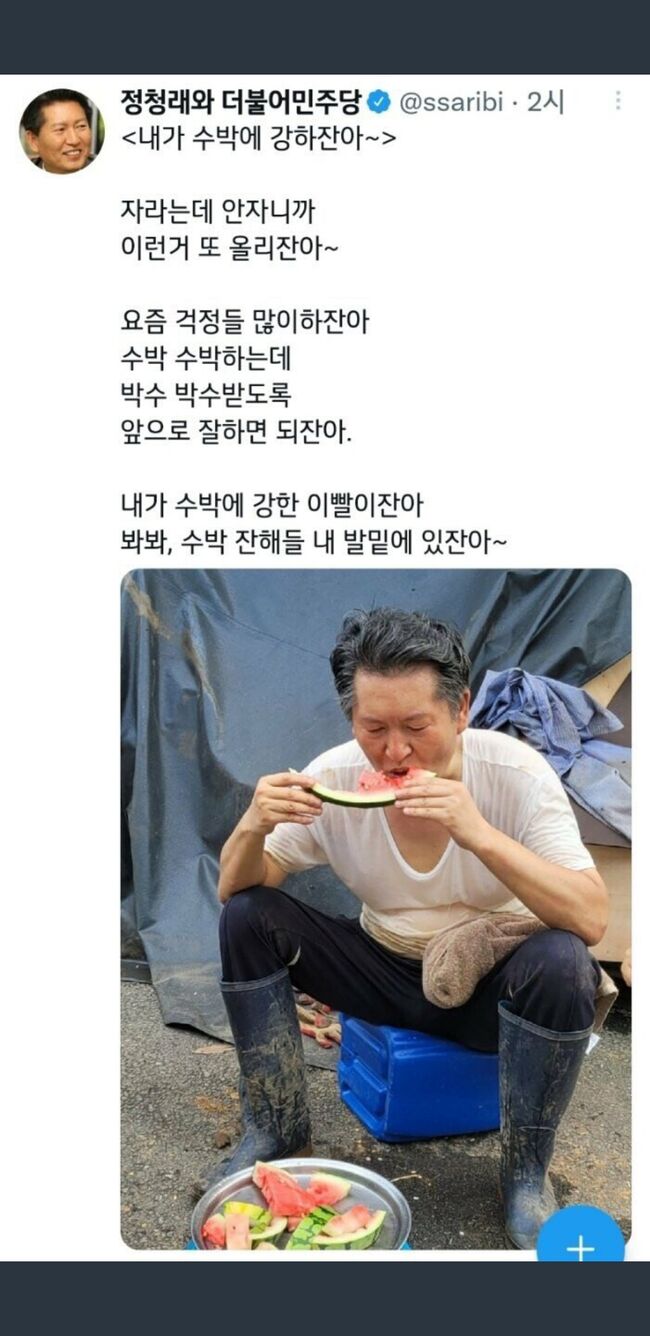민주당내에서 수박(친이낙연계) 감별사를 자청했던 정청래 (정청래 트위터 갈무리)