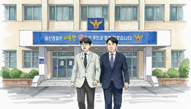 경찰 조사를 받고 나오는 두 사람 (그래픽-가피우스)