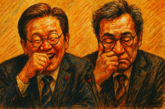 사면 앞의 두 사람 (그래픽=가피우스)