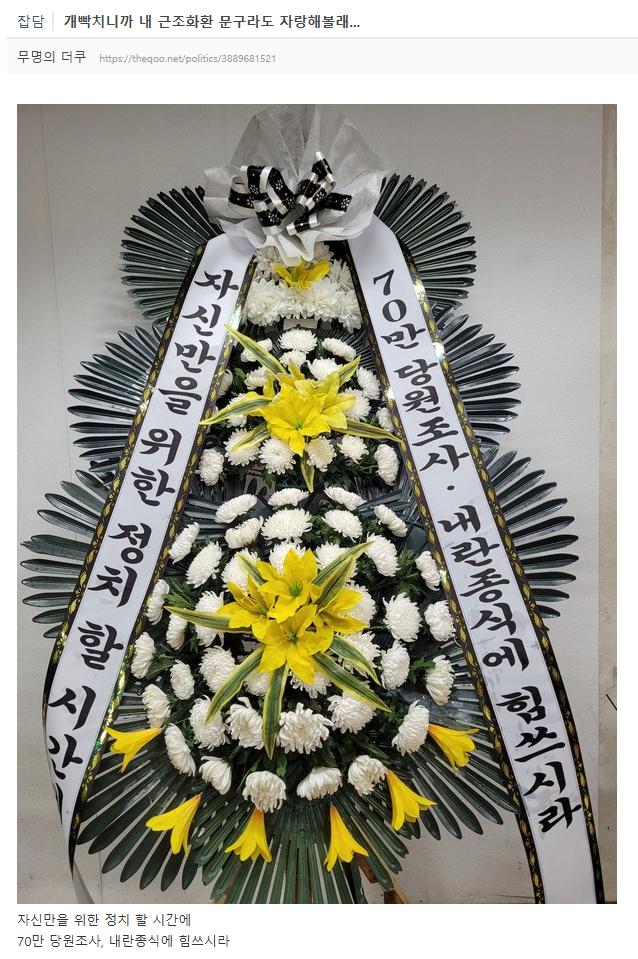 자신만을 위한 정치 할 시간에 70만 당원조사, 내란종식에 힘쓰시라 (커뮤니티 '더쿠' 캡쳐)