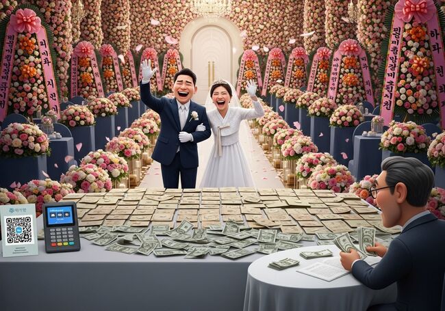 화환도 축의금도, 카드결제도 마다 않는 고위공직자 모씨 자녀의 결혼식(AI 상상도) (이미지: 가피우스)