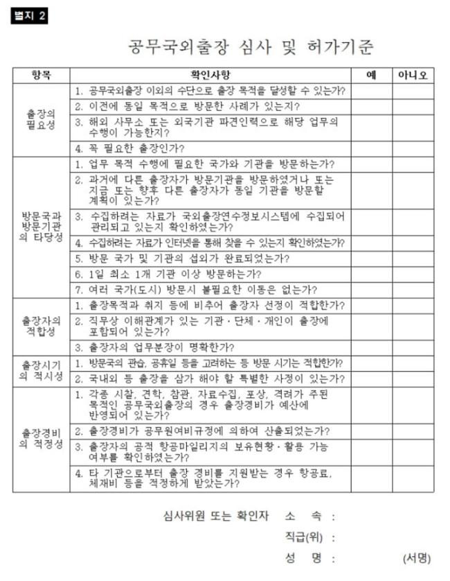 '공무국외출장 심사 및 허가기준'