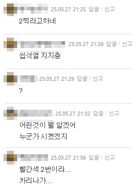 에스파 카리나를 향한 비난 댓글들.