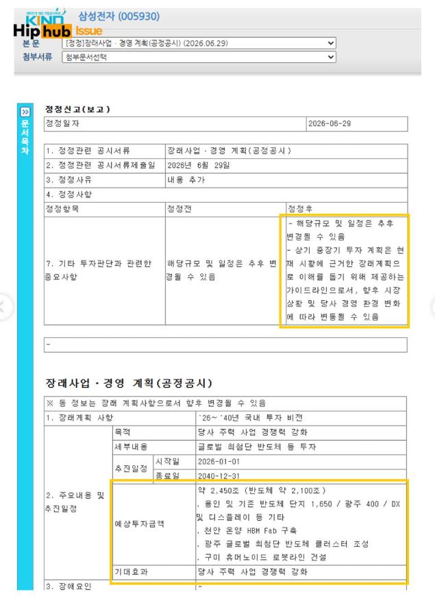 같은 날 올라온 삼성전자의 정정공시