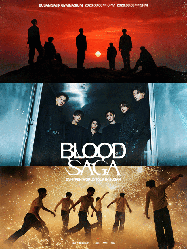 ENHYPEN WORLD TOUR ‘BLOOD SAGA’ IN BUSAN의 포스터. © HYBE, 빌리프랩.
