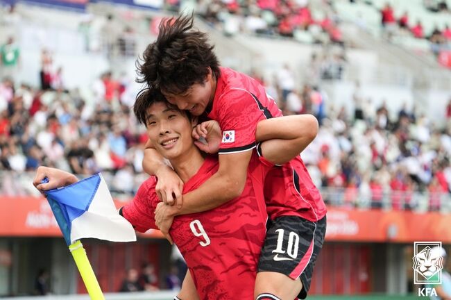 이영준이 동점골을 넣은 뒤 기뻐하는 모습. © 2026.9.30., 대한축구협회.
